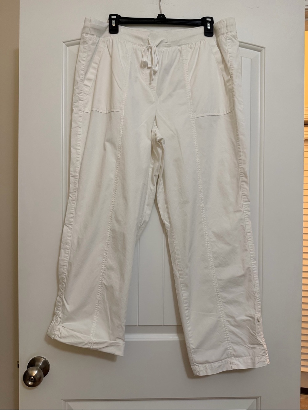 Talbots White Womens Drawstring Waist & Adjustable LButton Hem Crop Pants Sz 16